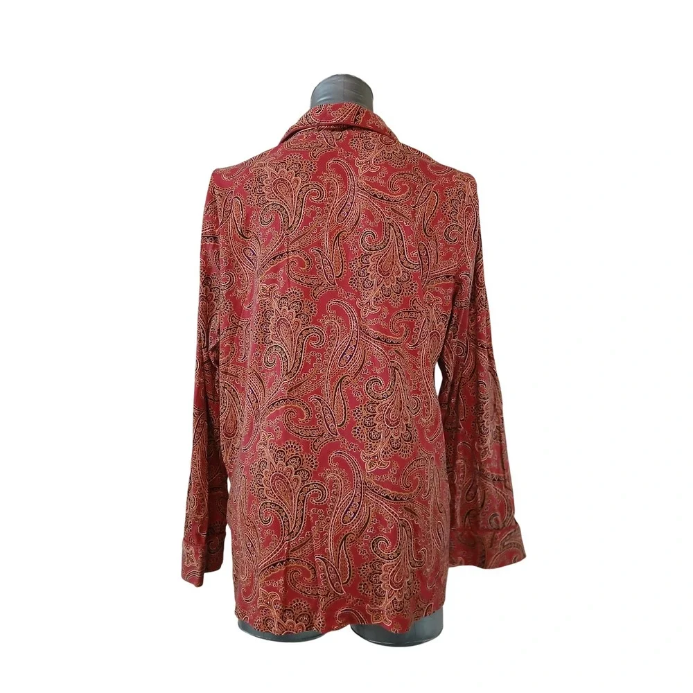Lauren Ralph Lauren Womens Lg Red Paisley Button Down Pajama Top Loungewear Knit